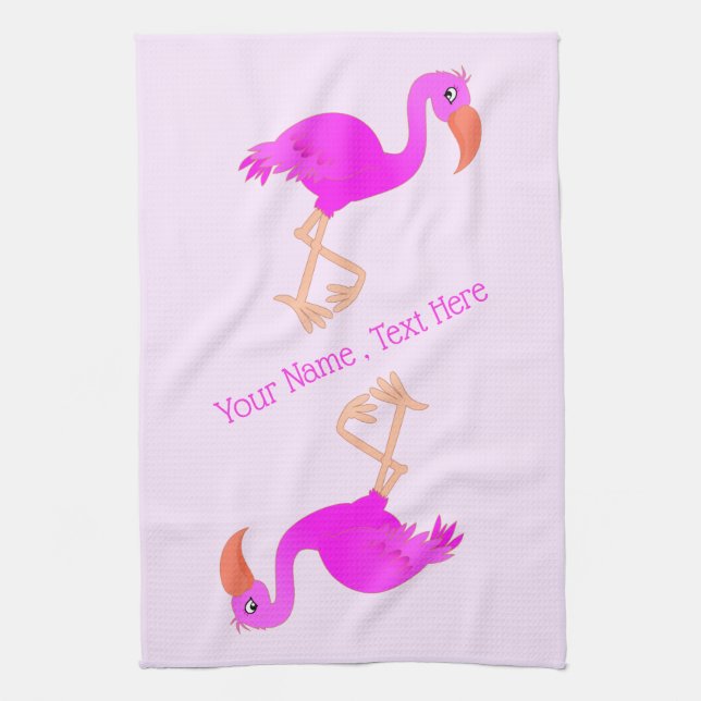 Pink Flamingos Kitchen Towel Custom Text Name (Vertical)