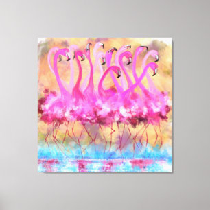 Pink Flamingos Love Dance Canvas Print - Painting