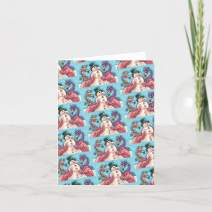 PINK FLAMINGOS MAKE SNOWMAN, FUNNY CHRISTMAS Blank Card