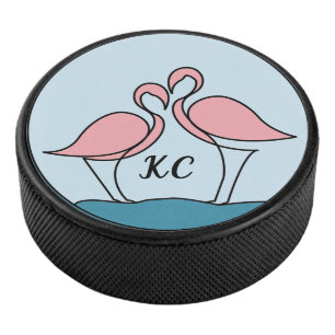 Pink Flamingos Monogram Art, or Photo Hockey Puck