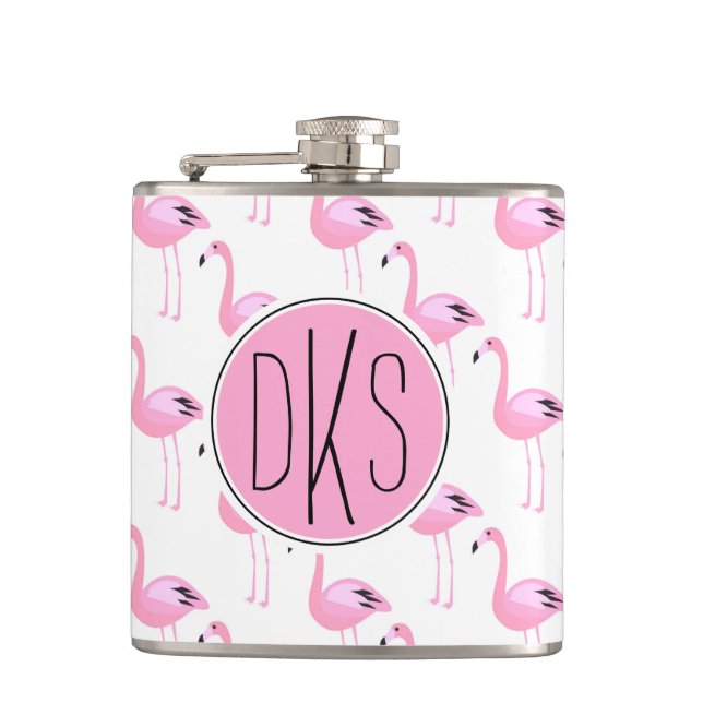 Pink Flamingos | Monogram Hip Flask (Front)
