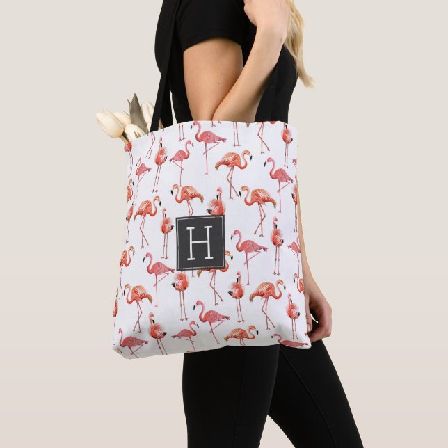 Pink Flamingos Monogram Pattern | Tote bag (Close Up)