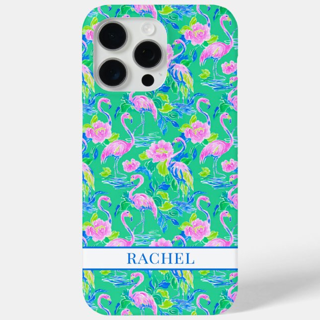 Pink Flamingos Monogrammed Case-Mate iPhone Case (Back)