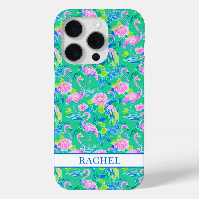 Pink Flamingos Monogrammed Case-Mate iPhone Case (Back)