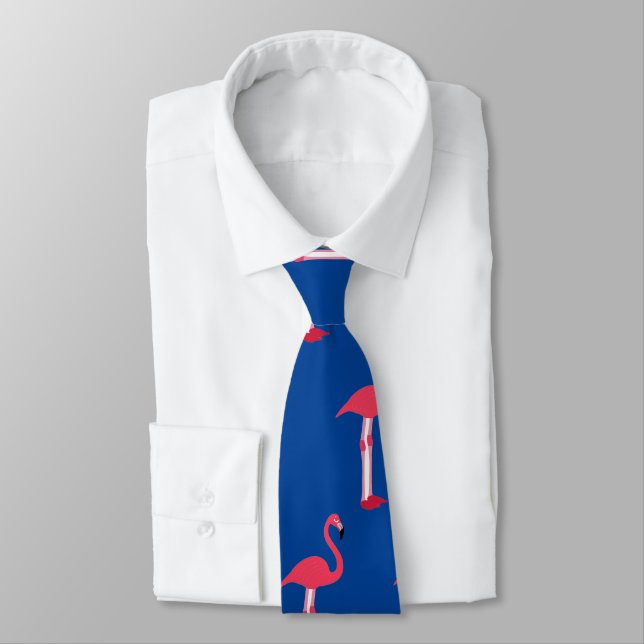 Pink Flamingos Neck Tie in Blue - HAMbWG (Tied)