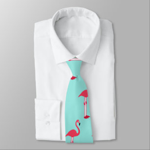 Pink Flamingos Neck Tie in Mint Green - HAMbWG