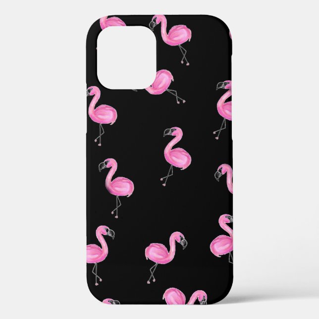 pink flamingos on black Case-Mate iPhone case (Back)
