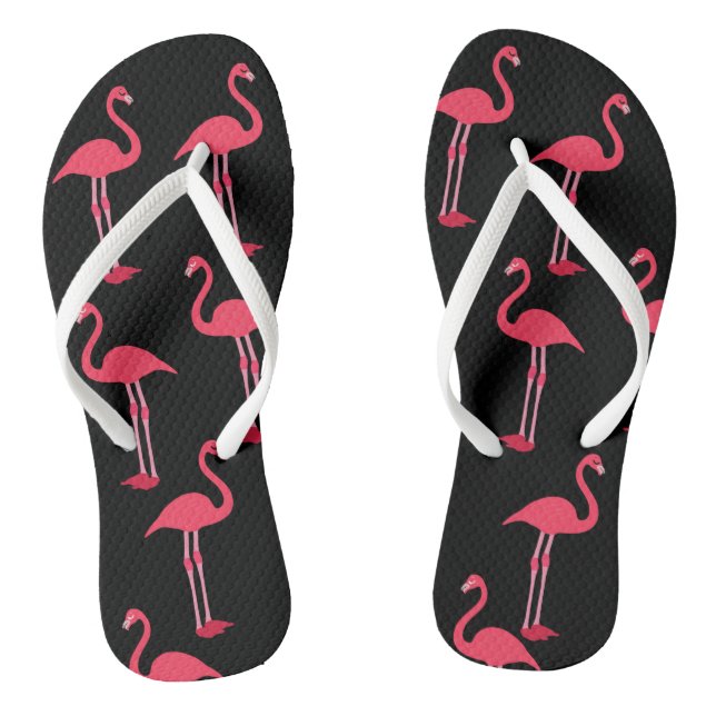 Pink Flamingos on Black Jandals (Footbed)