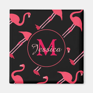 Pink Flamingos on Black Magnet