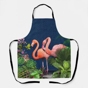 Pink Flamingos on Classic blue & Green All-Over-Pr Apron