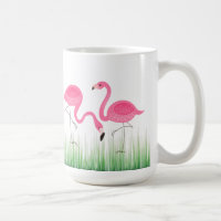 Pink Flamingos On Green Grass