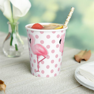Pink Flamingos on Polka Dots Paper Cups