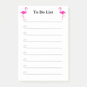 Pink flamingos on white lined To Do List Post-it N Notes