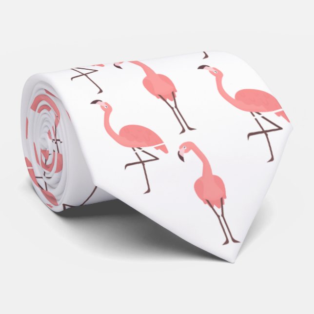 Pink Flamingos On White Tie (Rolled)