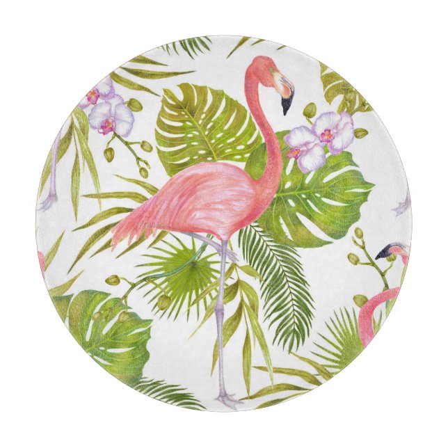Pink flamingos, orchids: watercolor pattern. cutting board (Front)