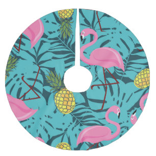 Pink Flamingos Palm: Exotic Hawaii Brushed Polyester Tree Skirt