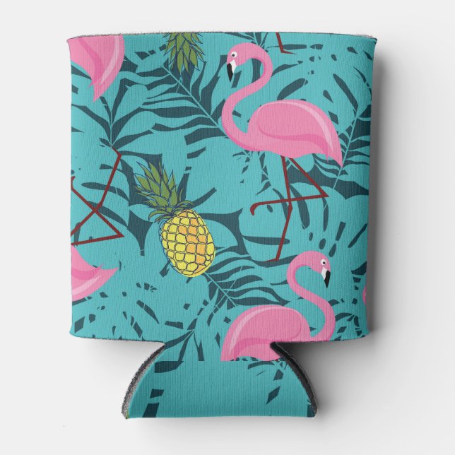 Pink Flamingos Palm: Exotic Hawaii Can Cooler (Front)