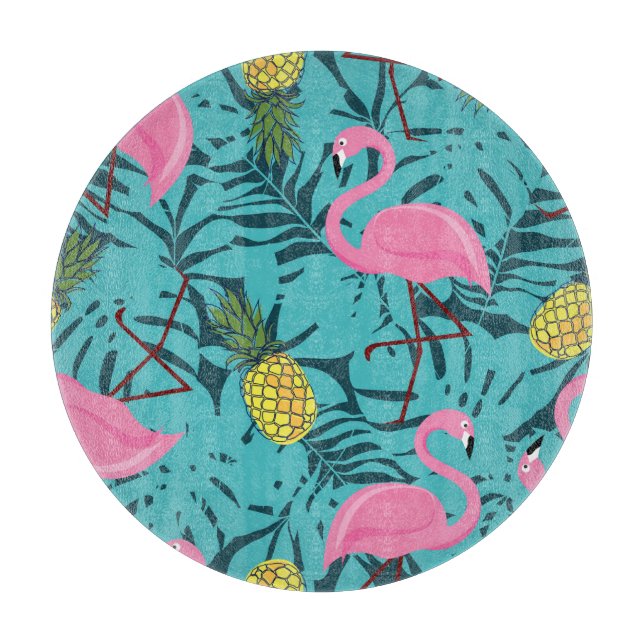 Pink Flamingos Palm: Exotic Hawaii Cutting Board (Front)