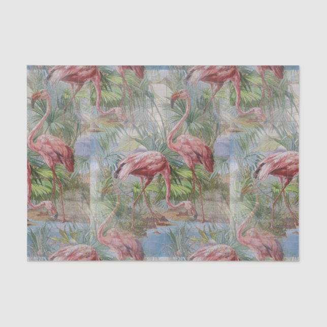 Pink Flamingos Palm Mosaic Tissue Paper (Front)