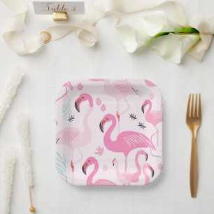 Pink Flamingos Paper Plate
