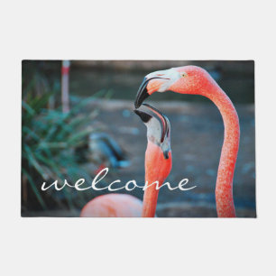 Pink Flamingos Photo Welcome Script Modern Stylish Doormat