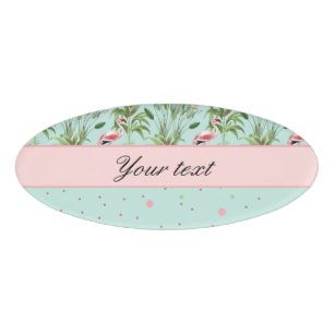 Pink Flamingos Polka Dots Name Tag
