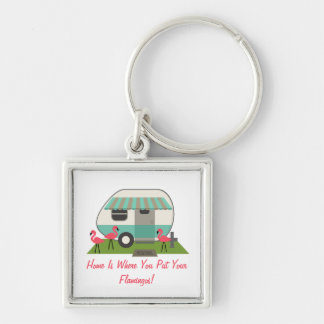 Pink Flamingos & Retro Camper Keychain