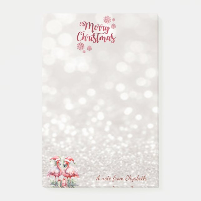 Pink Flamingos Santa Hat Presents Post-it Notes (Front)