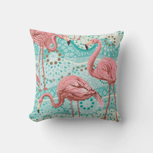 Pink flamingos seamless pattern cushion