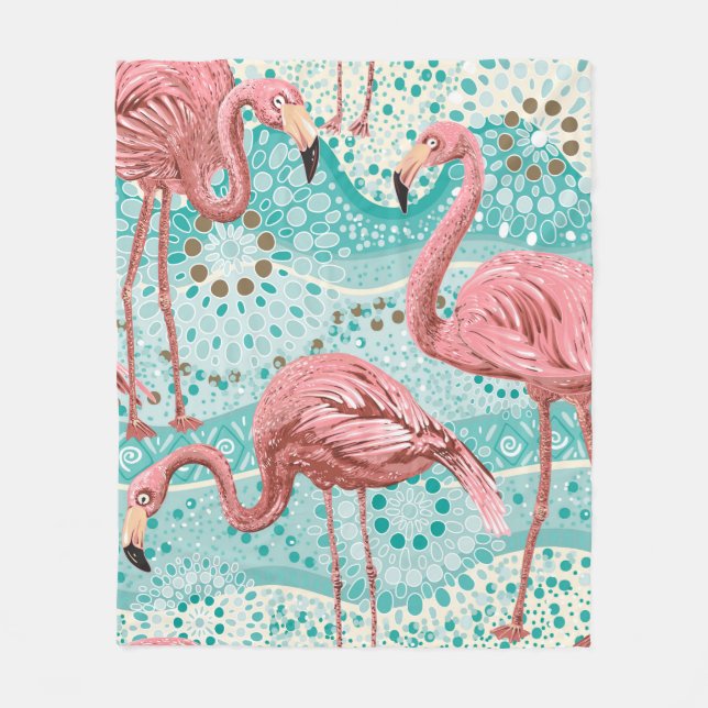 Pink flamingos seamless pattern fleece blanket (Front)