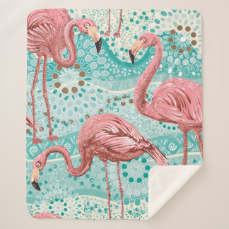 Pink flamingos seamless pattern sherpa blanket