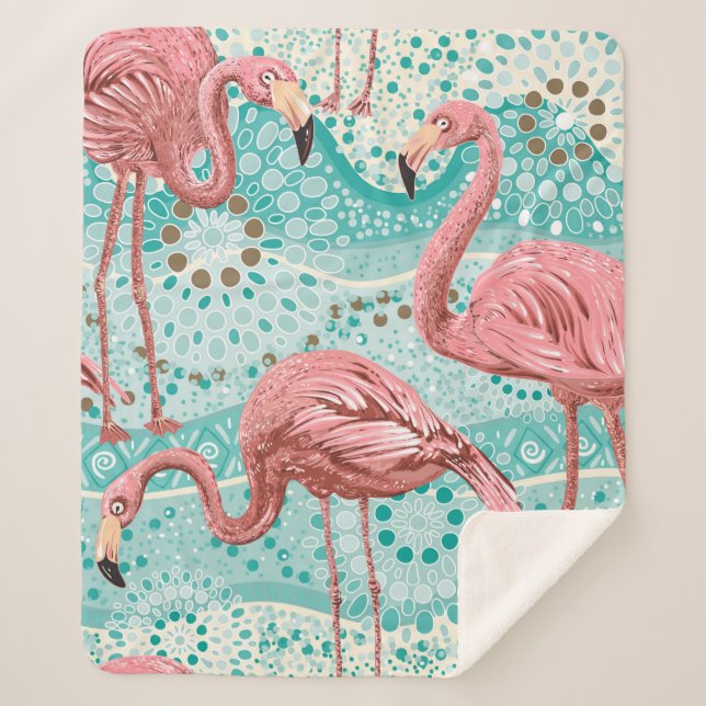 Pink flamingos seamless pattern sherpa blanket (Front)