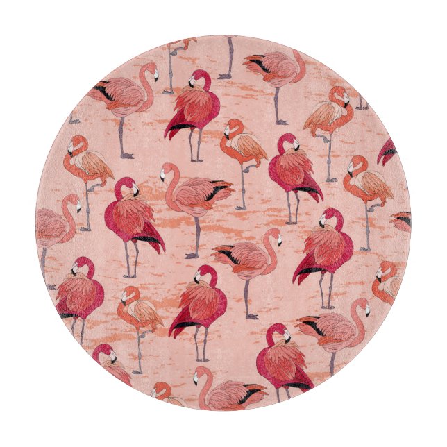 Pink Flamingos: Seamless Tropical Pattern Cutting Board (Front)