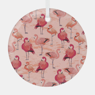 Pink Flamingos: Seamless Tropical Pattern Glass Tree Decoration