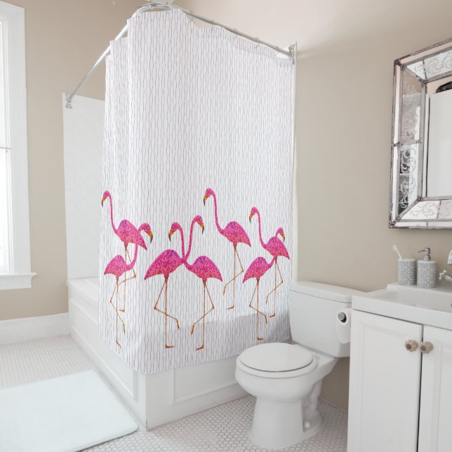 Pink Flamingos Shower Curtain (In Situ)