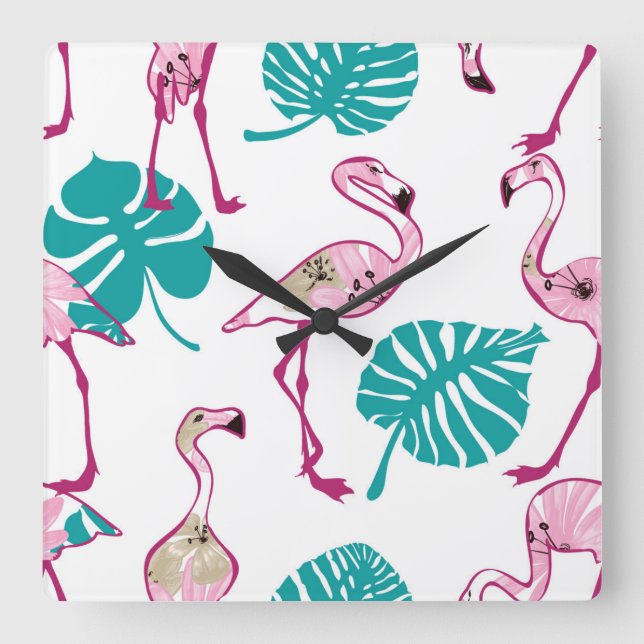 Pink Flamingos Square Wall Clock (Front)