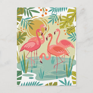 PINK FLAMINGOS STAND TOGETHER POSTCARD