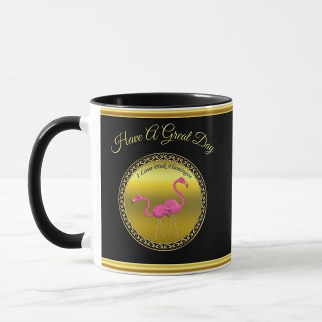 Pink Flamingos standing together gold foil texture Mug (Left)