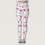 Pink Flamingos Stylised Tropical Flowers Pattern Leggings<br><div class="desc">Cute pink flamingos and stylised tropical flowers seamless pattern on white changeable background colour.</div>