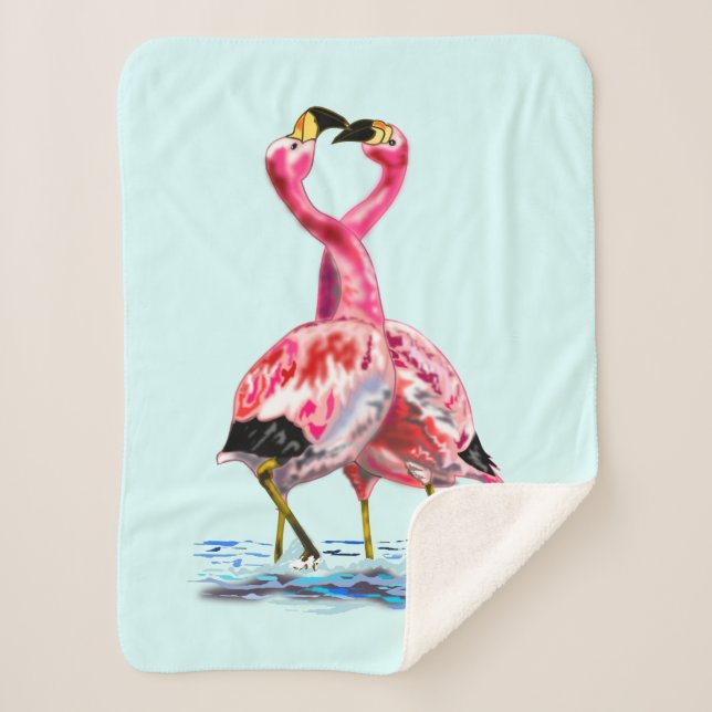 Pink Flamingos Tango Sherpa Blanket - Painting (Front)