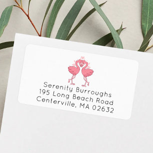 Pink Flamingos Tropical Beach Wedding Label