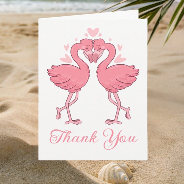Pink Flamingos Tropical Beach Wedding Thank You Card (Creator Uploaded)