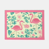 Pink Flamingos & Tropical Flowers