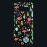Pink Flamingos & Tropical Flowers & Succulents Case-Mate Samsung Galaxy S8 Case<br><div class="desc">Cute pink flamingos with tropical flowers,  leafs,  birds,  and pineapple over black background.</div>