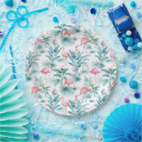 Pink flamingos tropical leaves pattern
