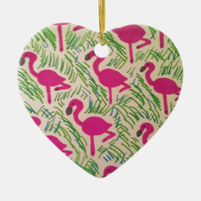 Pink Flamingos Tropical Pattern Ceramic Tree Decoration (Front)