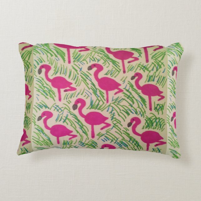 Pink Flamingos Tropical Pattern Decorative Cushion (Back)
