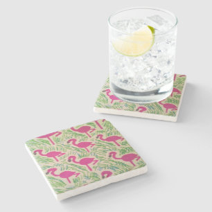 Pink Flamingos Tropical Pattern Stone Coaster