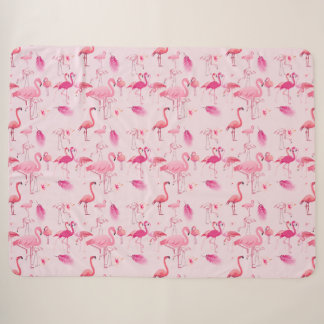 Pink Flamingos Tropical Repeated Pattern Sherpa Blanket
