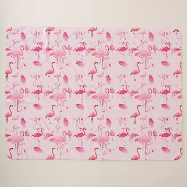 Pink Flamingos Tropical Repeated Pattern  Sherpa Blanket (Front (Horizontal))